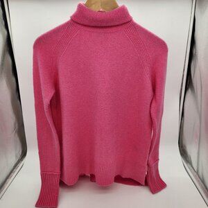 J Crew XXS bright pink women's turtleneck sweater with side vents